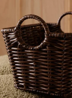 Round handles faux-rattan basket