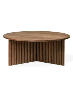 Round walnut grooved coffee table