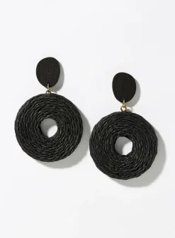 Round wood and raffia earrings