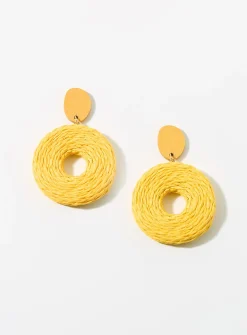 Round wood and raffia earrings
