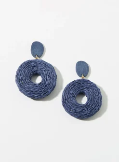 Round wood and raffia earrings