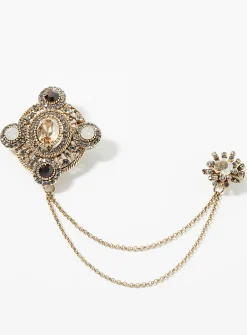 Rounded gemstone double brooch