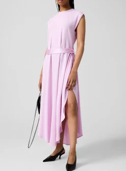 Rounded hem reversed satin dress