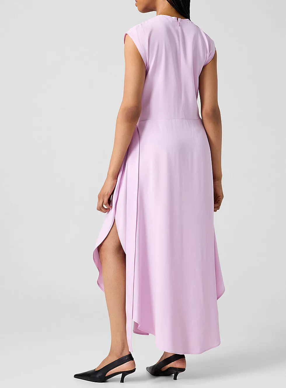 Rounded hem reversed satin dress