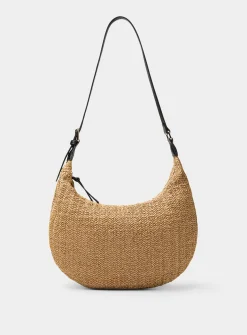 Rounded woven straw hobo bag