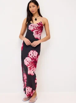 Ruched bodice mesh maxi dress