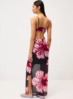 Ruched bodice mesh maxi dress