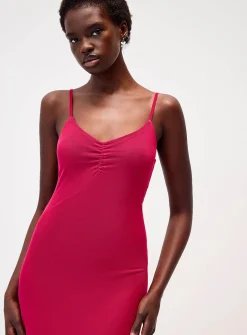 Ruched bodice mesh maxi dress