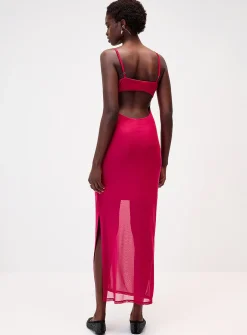 Ruched bodice mesh maxi dress