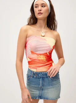 Ruched mesh tube top