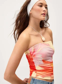 Ruched mesh tube top