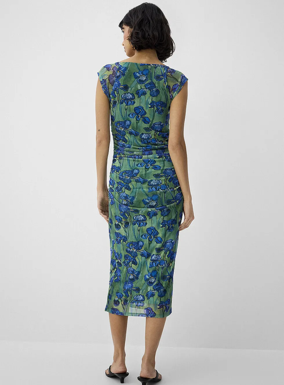 Ruched micromesh midi dress