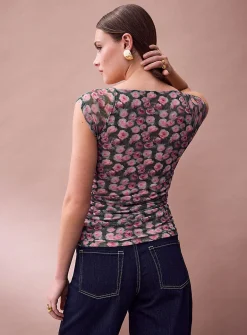 Ruched micromesh T-shirt