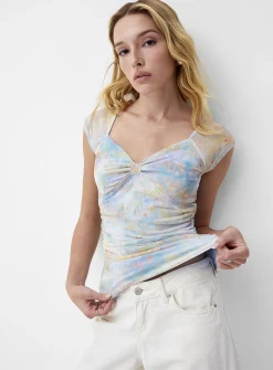 Ruched micromesh T-shirt
