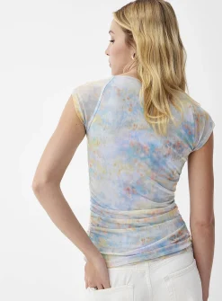 Ruched micromesh T-shirt