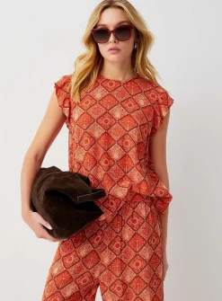 Ruffle sleeves crew-neck blouse