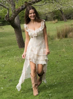 Ruffled asymmetric-hem dress