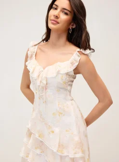 Ruffled asymmetric-hem dress