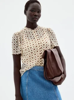 Ruffled collar printed chiffon blouse