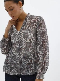 Ruffled collar printed chiffon blouse