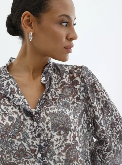 Ruffled collar printed chiffon blouse