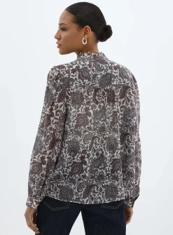 Ruffled collar printed chiffon blouse