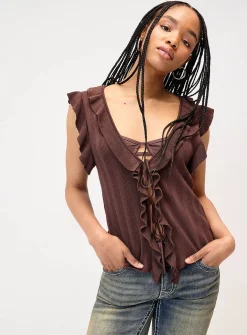 Ruffled edging tie cardigan