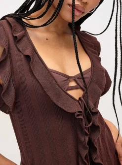 Ruffled edging tie cardigan