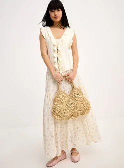 Ruffled edging tie cardigan