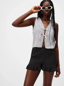 Ruffled elastic-waist mini short