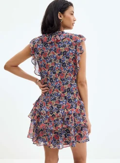 Ruffled floral chiffon dress