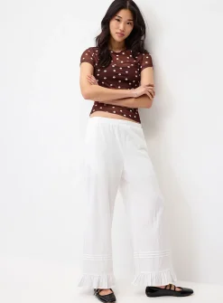 Ruffled hem cotton pant