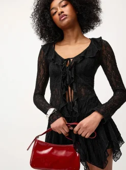 Ruffled lace tie-front cardigan
