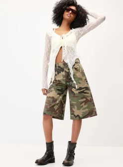 Ruffled lace tie-front cardigan