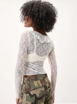 Ruffled lace tie-front cardigan