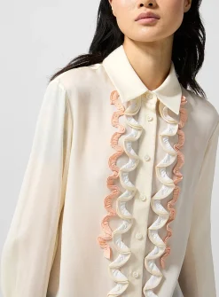 Ruffled pure silk shirt