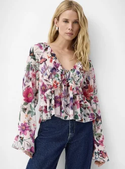 Ruffled sheer chiffon blouse
