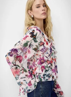 Ruffled sheer chiffon blouse