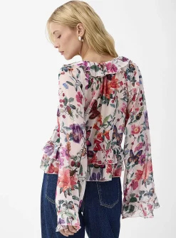 Ruffled sheer chiffon blouse
