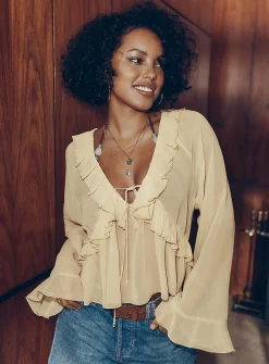 Ruffled sheer chiffon blouse