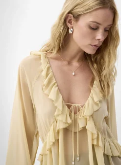 Ruffled sheer chiffon blouse