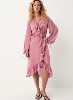 Ruffled sheer chiffon wraparound dress