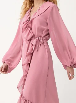 Ruffled sheer chiffon wraparound dress