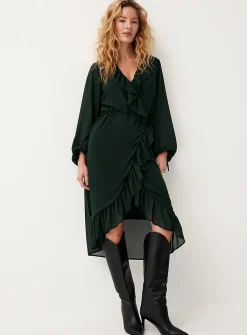 Ruffled sheer chiffon wraparound dress