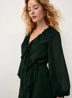 Ruffled sheer chiffon wraparound dress