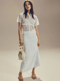 Ruffled stretch lace maxi skirt