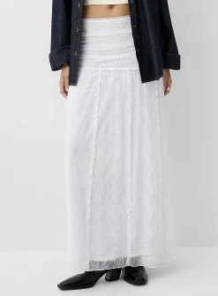Ruffled stretch lace maxi skirt