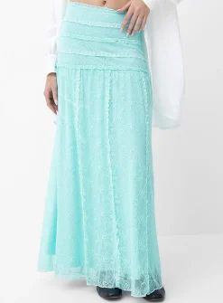 Ruffled stretch lace maxi skirt