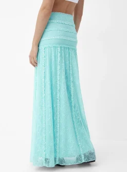 Ruffled stretch lace maxi skirt