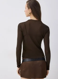 Ruffled trim mesh T-shirt